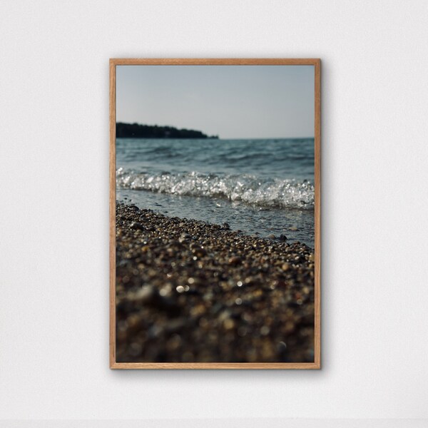 Rocky Beach Shore, Lake Michigan Photo, Michigan Photography, Digital Photo Download, Printable Wall Art Decor, Blue Water Photo