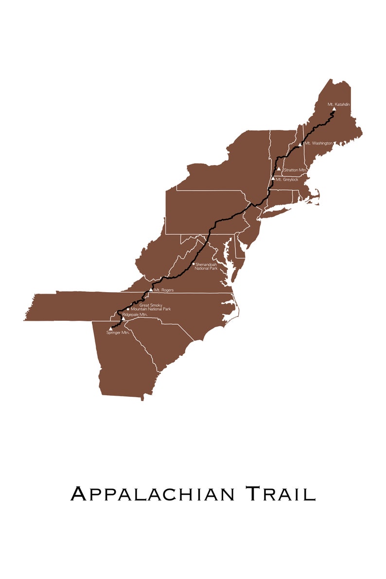 Appalachian Trail Map AT Poster Trail Map Art Appalachian Trail Poster
