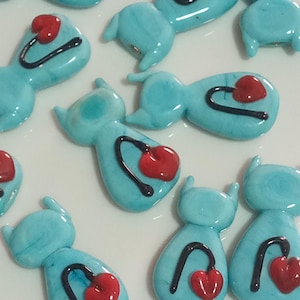 Murano Glass Cat, Embroidered Heart, Bracelet Beads, Handmade Lampwork Glass Beads, Cartoon Character Beads, Glass Jewelry, Glass Figure