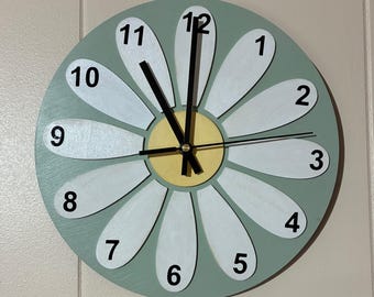 10" Daisy Wall Clock – Laser Cut 3mm Wood, Battery Operated Quartz Mechanism