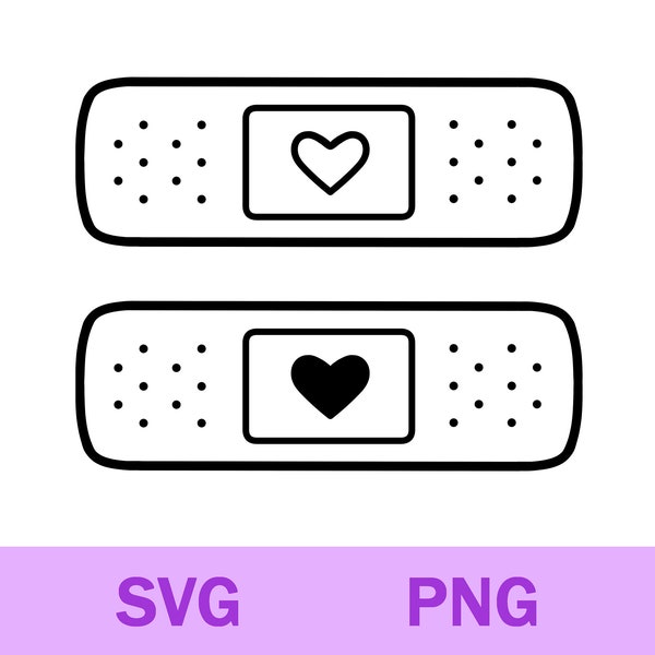 Heart Plaster Svg Png, Menhera Heart Bandage Svg Png, Plaster Clipart, Cricut Silhouette Cutting File, Digital Download