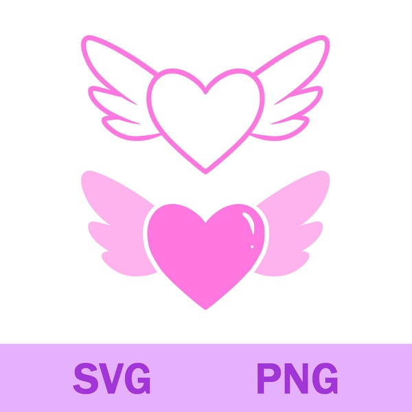 Heart With Wings Svg Png, Heart Wings Svg Png, Heart With Wings Clipart, Cricut Silhouette Cutting File, Digital Download