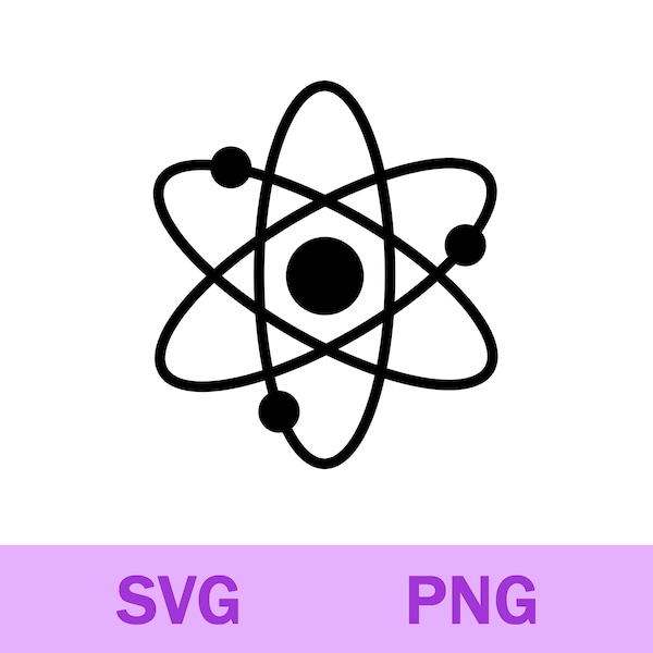 Atom Svg Png, Science Atom Svg Png, Atom Clipart, Cricut Silhouette Cutting File, Digital Download