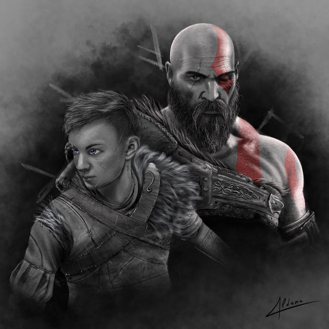 Illustration Kratos and Atreus GOD OF WAR Ragnarok (Instant Download