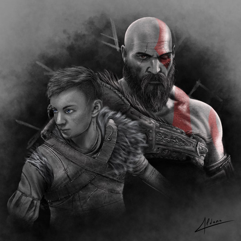 Illustration Kratos and Atreus GOD OF WAR Ragnarok Etsy