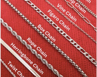 Silver Chain Necklace,cable Chain,Paperclip.Twist Chain,Figaro Chain,Curb Chain,Dainty Chain,Gift For Kids,Mothers Day Gift