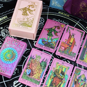 Holographic laser Tarot Cards / guide book / velvet bag / A Set