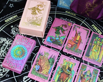 Holographic laser Tarot Cards / guide book / velvet bag / A Set