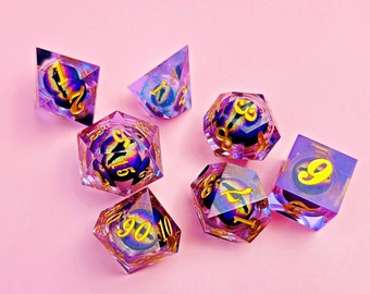 Purple Beholder's Eye Liquid Core Resin Dice Set | Sharp Edge | Dungeons and Dragons