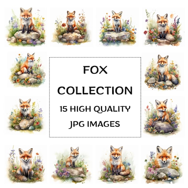 Fox Clipart - 15 unique High Quality JPGs - Digital Download - Card Making, Clipart, Digital Paper Craft