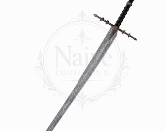Handmade Blackened Fantasy Broadsword - Medieval Cosplay Prop with Spiked Guard