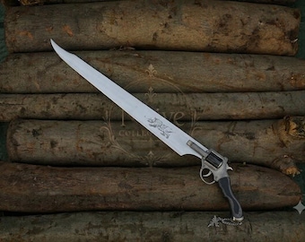 Handmade Revolver Gunblade Replica - Squall Leonhart FFVIII Inspired - Full Tang Stainless Steel Prop Sword with Leather Sheath