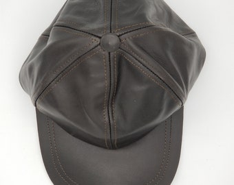 Handmade Genuine Leather Baseball Cap - Classic Dark Brown Six-Panel Design - Unisex