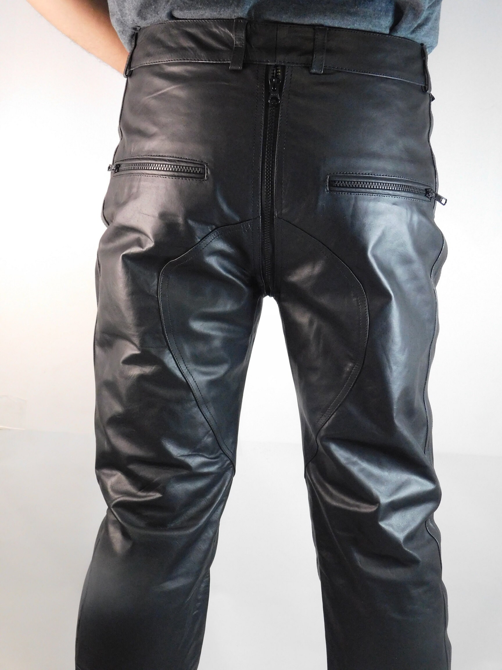 Men's Black Leather Trousers With Full-length Zippers | Fetish