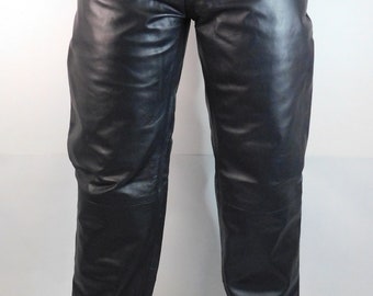 Men's Black Leather Trousers | Classic Five-Pocket Leather Jeans Style Pants