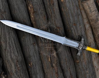 Handmade Barbarian/Hero Fantasy Shortsword - Ornate Dragon Hilt and Bright Yellow Grip