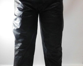 Men's Minimalist Black Leather Trousers | Everyday Straight-Leg Dress Pants