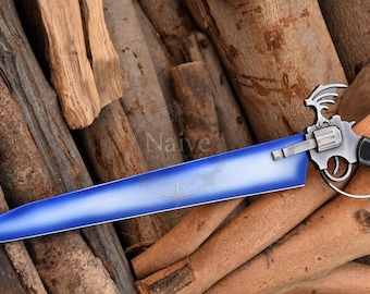 Handmade Stainless Steel Revolver Gunblade Prop - Squall Leonhart Inspired Cosplay Replica with Leather Sheath