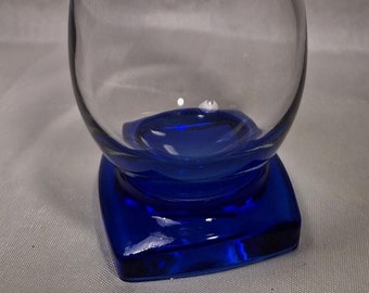 Bormioli Rocco Ibisco Clear/Cobalt Glass Bud Vase Square Base Discontinued