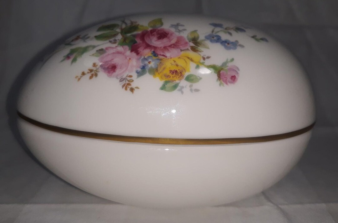 Vintage Royal Doulton Egg Shaped Trinket Box W/lid Floral Etsy
