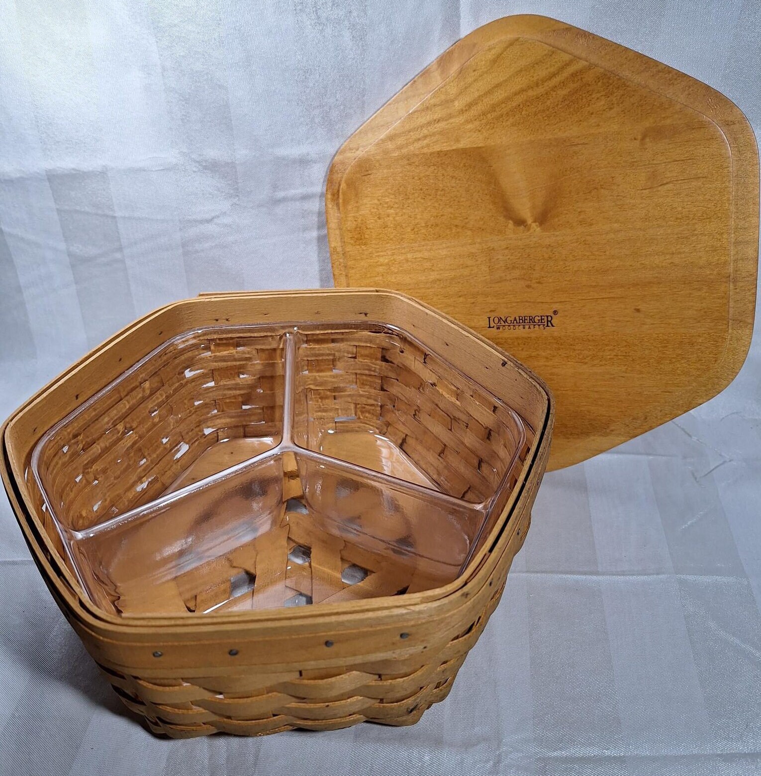 Vintage Longaberger Wood Crafts Octagon Octagonal Sectioned Vintage Longaberger Wood Crafts Octagon Octagonal Sectioned