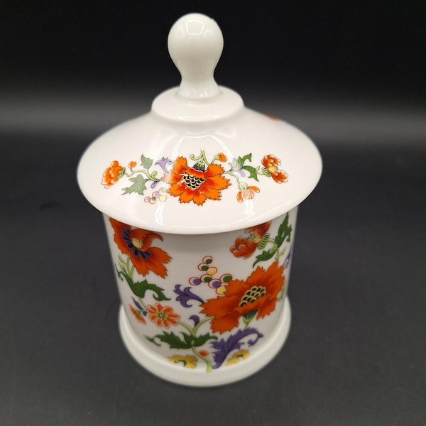 Vintage Limoges France Orange Purple Floral Double Sided Lidded Jar Bone China Tea Container Porcelain