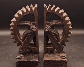 Deco 79 Polystone Rustic Steampunk Gear Bookends Industrial Design Brown Finish