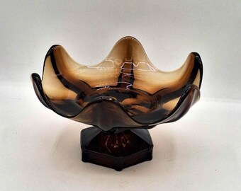 Vintage Viking Glass Compote: Smokey Brown Pedestal Dish, Mid Century Modern