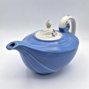 Vintage Hall's Aladdin Teapot: Blue Morning Glory Floral, 1940s Kitchenware