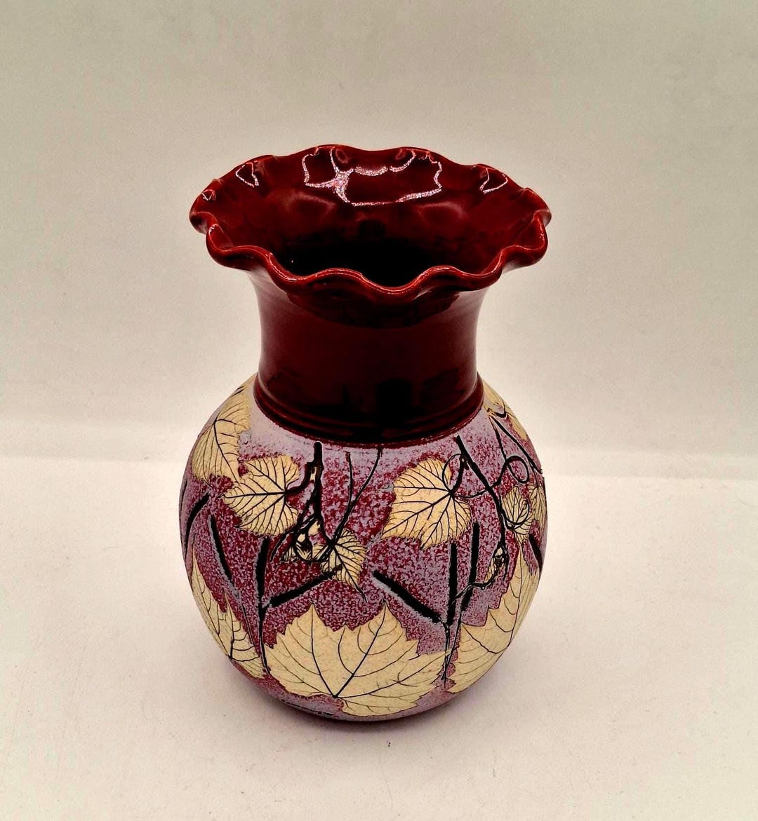 Vintage Wizard of Clay Ruffled Edge Vase Bristoleaf Signed Stamped ...