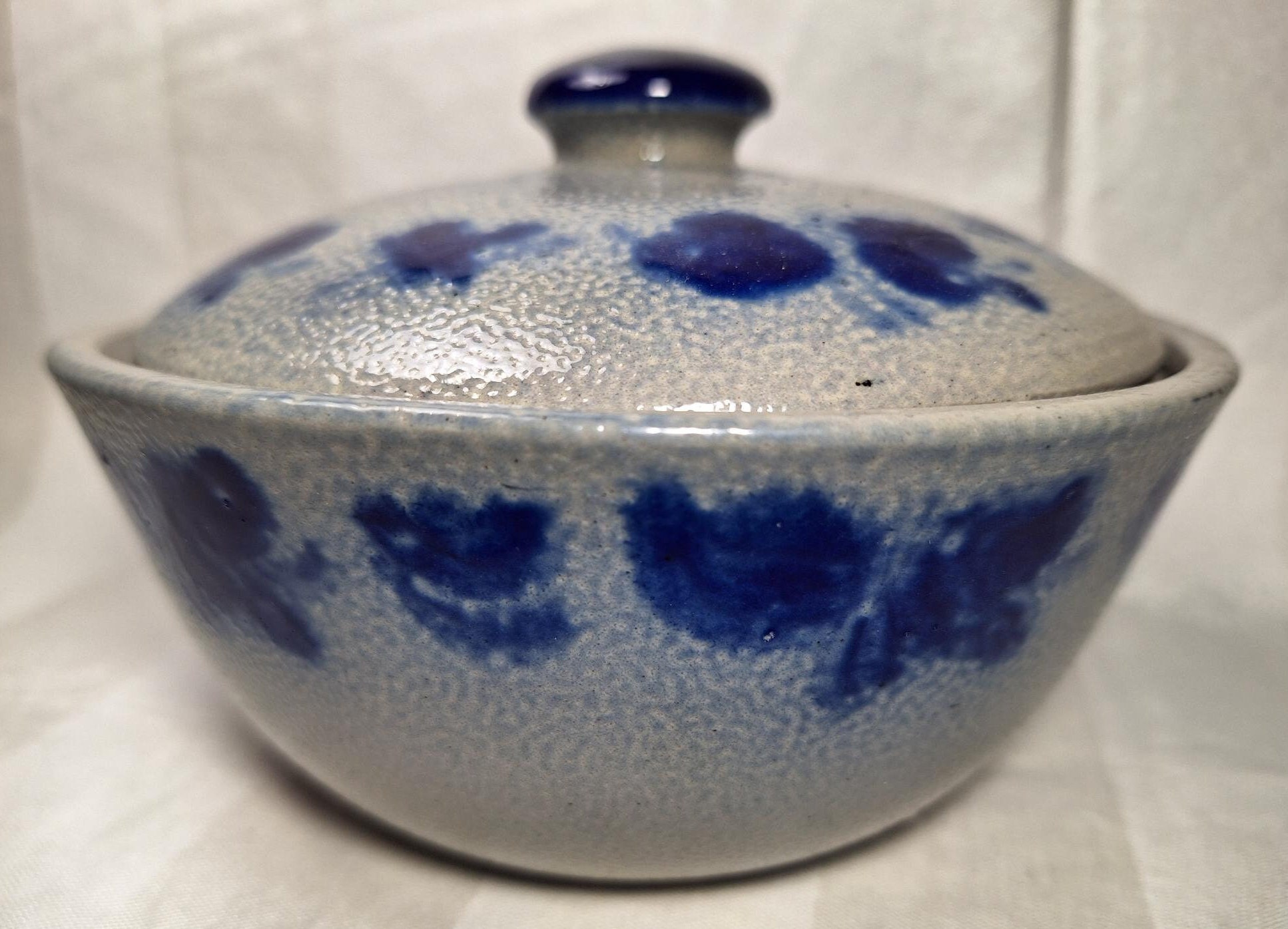 Vintage Blue Salt Glaze Glazed Pottery Covered Lidded Bowl Etsy