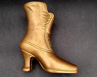 Vintage Brass Victorian Womens Boot Shoe Planter Vase Decorative Heeled Boot Statue