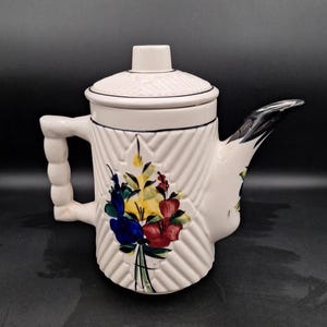 Vintage Hand-Painted Ceramic Teapot: Floral MCM Design