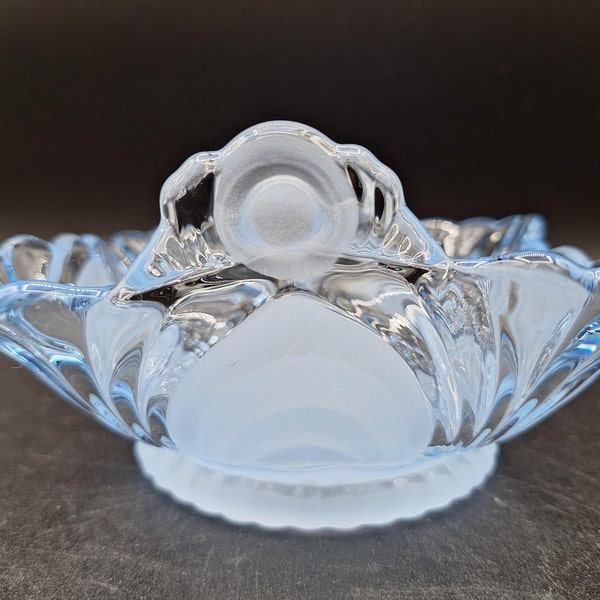 Vintage Cambridge Blue Glass Moonlight Caprice Square Shaped Bowl Frosted Art Deco