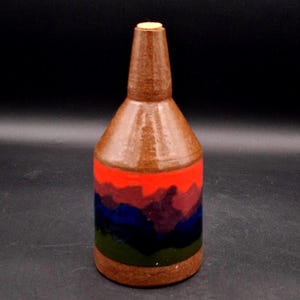 Vintage Salt Glaze Style Brown Pottery Jug Vase Cork Topper Chicken Stamped Art Studio Pottery Glazed Bottle Vase Jar