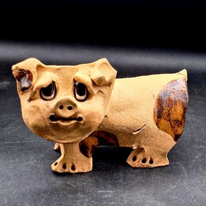 Vintage Handcrafted Signed Max Hindt Big-Eyed Pig Pottery Figurine