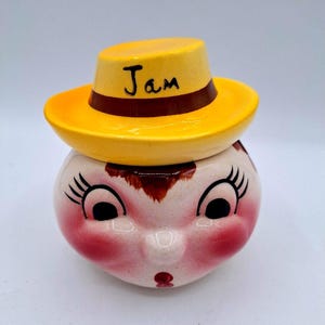 Vintage DEFOREST California Pottery Jam Jar: Hand-Painted Anthropomorphic Condiment Pot
