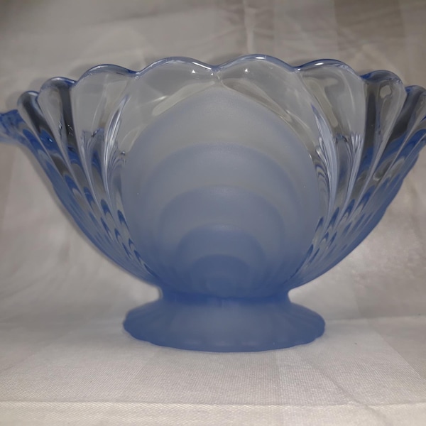 Art Deco Cambridge Caprice Two handled Moonlight Blue Frosted Depression Comport Glass Bowl/Dish Footed