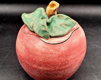 Vintage Signed Studio Art Pottery Hand thrown Apple Shaped Lidded Jar Unique and Rare
