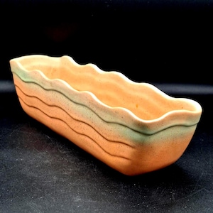 Vintage Ombre Pottery Planter: Wavy Edge Succulent Decor, Signed Mel W 10