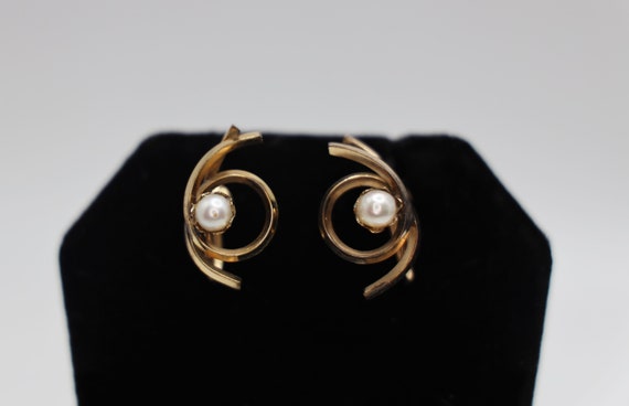Vintage 12K Faux Pearl Earrings 1/20 Gold Filled … - image 2