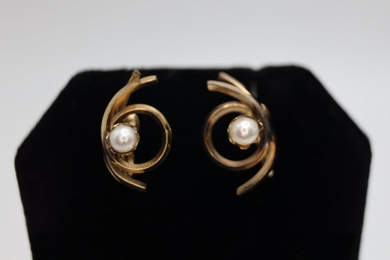 Vintage 12K Faux Pearl Earrings 1/20 Gold Filled … - image 8