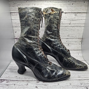 Antique Victorian 1890s 1900s 1910s Leather Boots Shoes Lace Up