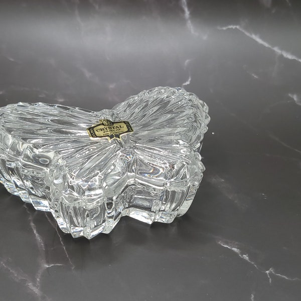 Crystal Butterfly Keepsake Dish Zajecar Yugoslavia Lead Crystal Vintage Trinket box with lid