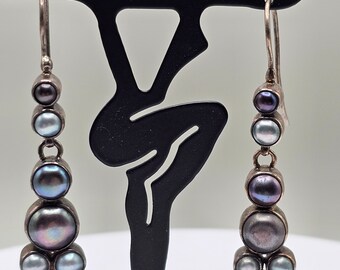Vintage Black Pearl Silver Earrings