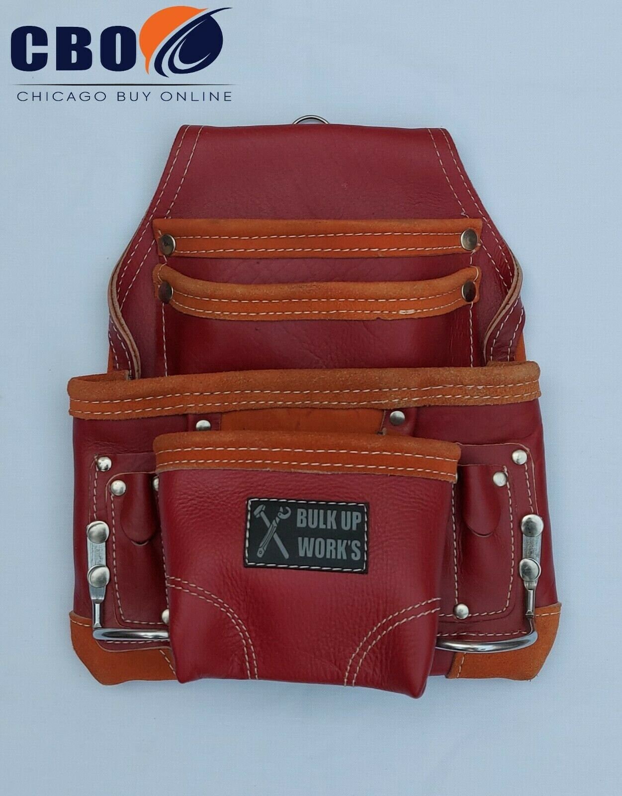 Full Grain Leather Tool Pouch, Carpenter Pouch, Nail Pouch, 8 Pockets