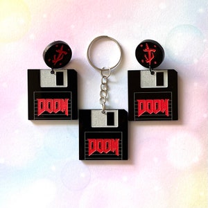 DOOM acrylic floppy disk earrings, keychain
