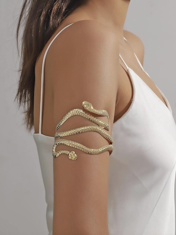 Gold Snake Arm Cuff Bracelet, Adjustable Upper Arm Band for Women, Minimalist Serpent Design Arm Jewelry, Statement Gift for Her