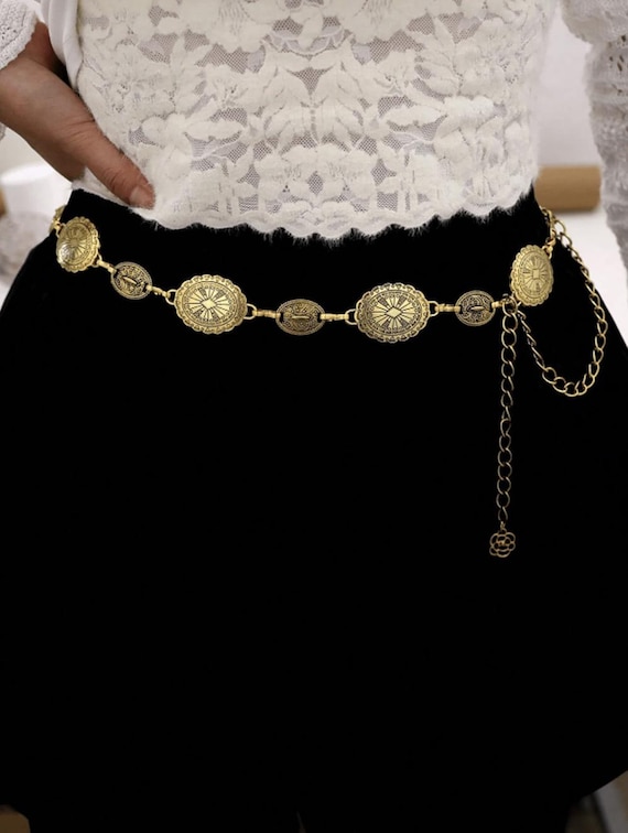 women's gold chain belt for dress Women's Designer Leather Gold Chain Waist Belt