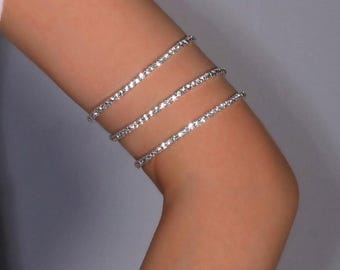 Crystal Silver Arm Bracelet, Upper Arm Cuff, Bridal Arm Band, Elegant Party Jewelry for Women